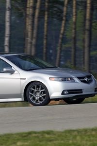 Preview wallpaper acura, tl, 2007, silver metallic, side view, style, cars, speed, forest, grass, asphalt