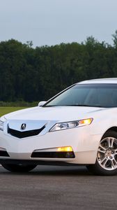 Preview wallpaper acura, tl, 2008, white, side view, style, cars, nature, trees, grass