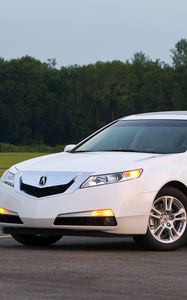Preview wallpaper acura, tl, 2008, white, side view, style, cars, nature, trees, grass
