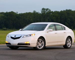 Preview wallpaper acura, tl, 2008, white, side view, style, cars, nature, trees, grass