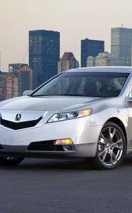 Preview wallpaper acura, tl, 2008, silver metallic, front view, style, cars, city, water