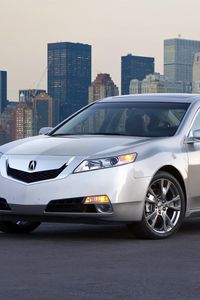 Preview wallpaper acura, tl, 2008, silver metallic, front view, style, cars, city, water