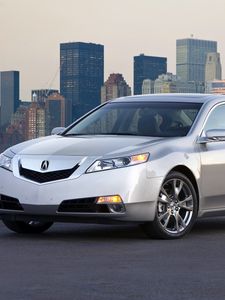 Preview wallpaper acura, tl, 2008, silver metallic, front view, style, cars, city, water