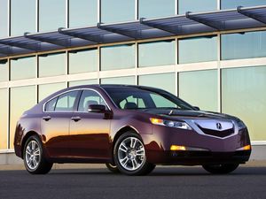 Preview wallpaper acura, tl, 2008, burgundy, side view, style, cars, buildings, asphalt