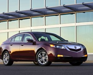 Preview wallpaper acura, tl, 2008, burgundy, side view, style, cars, buildings, asphalt