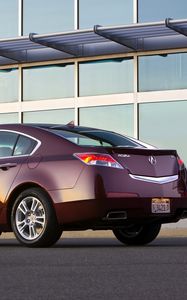 Preview wallpaper acura, tl, 2008, burgundy, side view, style, cars, building
