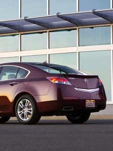 Preview wallpaper acura, tl, 2008, burgundy, side view, style, cars, building