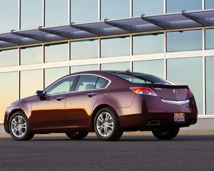 Preview wallpaper acura, tl, 2008, burgundy, side view, style, cars, building