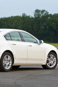 Preview wallpaper acura, tl, 2008, white, side view, style, cars, trees, grass