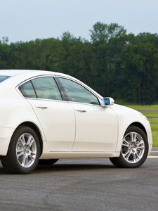 Preview wallpaper acura, tl, 2008, white, side view, style, cars, trees, grass
