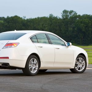 Preview wallpaper acura, tl, 2008, white, side view, style, cars, trees, grass
