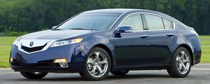 Preview wallpaper acura, tl, 2008, blue, side view, style, cars, nature, sky, grass, trees