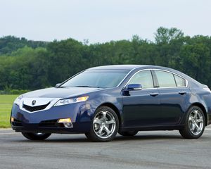 Preview wallpaper acura, tl, 2008, blue, side view, style, cars, nature, sky, grass, trees