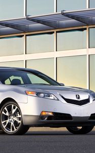 Preview wallpaper acura, tl, 2008, silver metallic, side view, style, cars, building