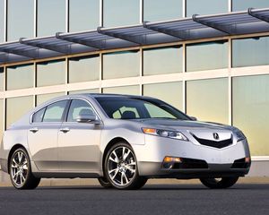 Preview wallpaper acura, tl, 2008, silver metallic, side view, style, cars, building