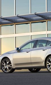 Preview wallpaper acura, tl, 2008, silver metallic, side view, style, cars, building
