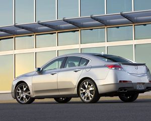 Preview wallpaper acura, tl, 2008, silver metallic, side view, style, cars, building