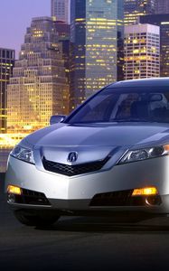 Preview wallpaper acura, tl, 2008, silver metallic, front view, style, cars, city, lights