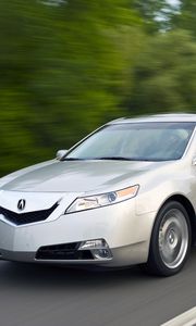 Preview wallpaper acura, tl, 2008, silver metallic, side view, style, cars, speed, trees, highway