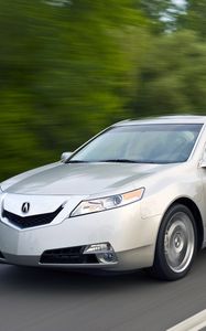 Preview wallpaper acura, tl, 2008, silver metallic, side view, style, cars, speed, trees, highway