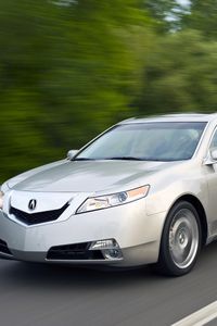 Preview wallpaper acura, tl, 2008, silver metallic, side view, style, cars, speed, trees, highway