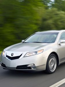 Preview wallpaper acura, tl, 2008, silver metallic, side view, style, cars, speed, trees, highway