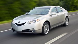 Preview wallpaper acura, tl, 2008, silver metallic, side view, style, cars, speed, trees, highway