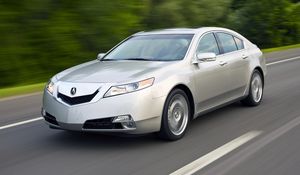 Preview wallpaper acura, tl, 2008, silver metallic, side view, style, cars, speed, trees, highway