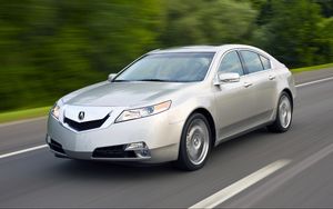 Preview wallpaper acura, tl, 2008, silver metallic, side view, style, cars, speed, trees, highway