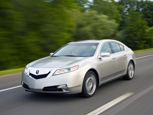Preview wallpaper acura, tl, 2008, silver metallic, side view, style, cars, speed, trees, highway