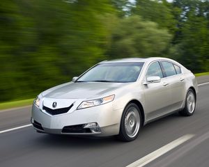 Preview wallpaper acura, tl, 2008, silver metallic, side view, style, cars, speed, trees, highway