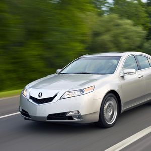 Preview wallpaper acura, tl, 2008, silver metallic, side view, style, cars, speed, trees, highway