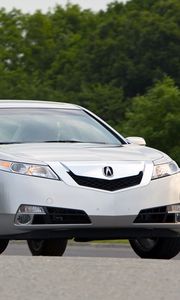 Preview wallpaper acura, tl, 2008, silver metallic, front view, style, cars, trees, asphalt