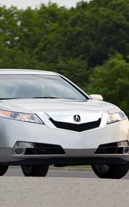 Preview wallpaper acura, tl, 2008, silver metallic, front view, style, cars, trees, asphalt