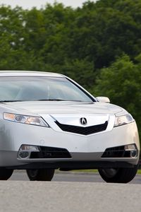 Preview wallpaper acura, tl, 2008, silver metallic, front view, style, cars, trees, asphalt