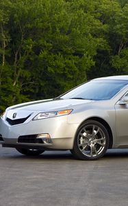 Preview wallpaper acura, tl, 2008, silver metallic, side view, style, cars, trees, asphalt