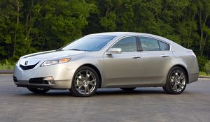 Preview wallpaper acura, tl, 2008, silver metallic, side view, style, cars, trees, asphalt