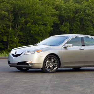 Preview wallpaper acura, tl, 2008, silver metallic, side view, style, cars, trees, asphalt