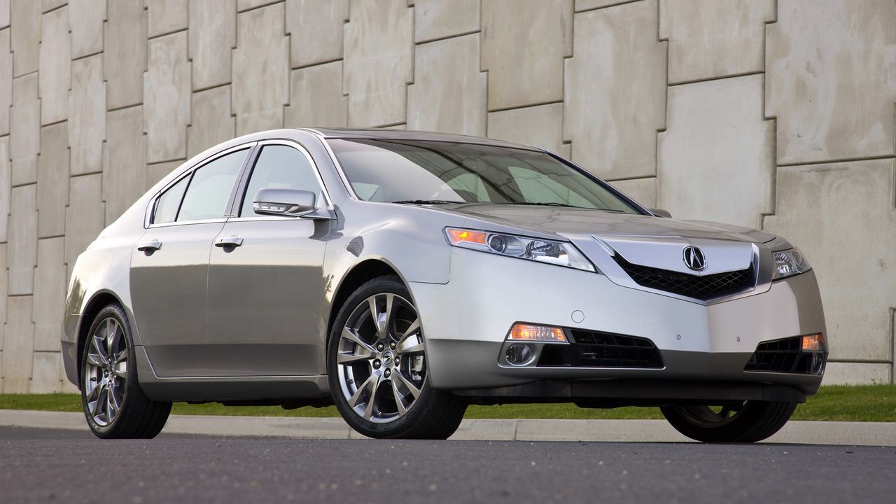 Wallpaper acura, tl, 2008, gray metallic, front view, style, cars, grass, wall, asphalt