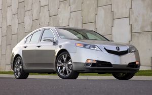 Preview wallpaper acura, tl, 2008, gray metallic, front view, style, cars, grass, wall, asphalt