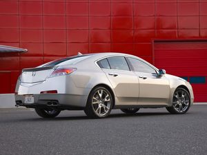 Preview wallpaper acura, tl, 2008, silver metallic, side view, style, cars, walls, asphalt