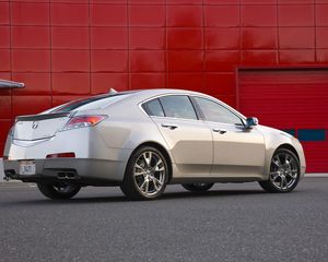 Preview wallpaper acura, tl, 2008, silver metallic, side view, style, cars, walls, asphalt