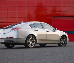 Preview wallpaper acura, tl, 2008, silver metallic, side view, style, cars, walls, asphalt
