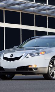 Preview wallpaper acura, tl, 2008, silver metallic, front view, style, cars, buildings, asphalt