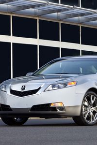 Preview wallpaper acura, tl, 2008, silver metallic, front view, style, cars, buildings, asphalt