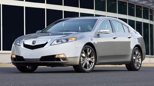Preview wallpaper acura, tl, 2008, silver metallic, front view, style, cars, buildings, asphalt