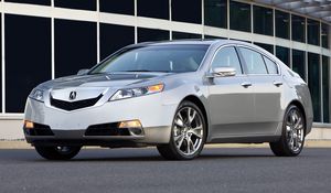 Preview wallpaper acura, tl, 2008, silver metallic, front view, style, cars, buildings, asphalt