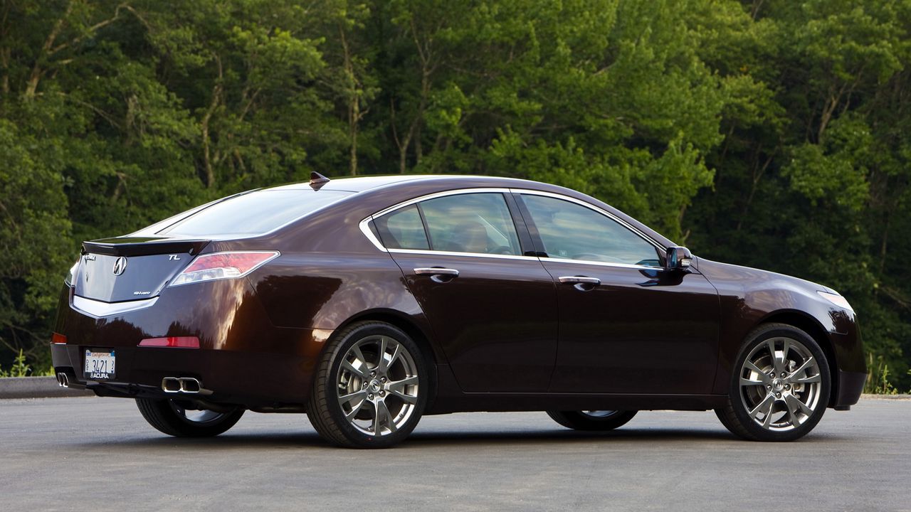 Wallpaper acura, tl, 2008, burgundy, side view, style, mangers, trees, asphalt