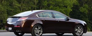 Preview wallpaper acura, tl, 2008, burgundy, side view, style, mangers, trees, asphalt
