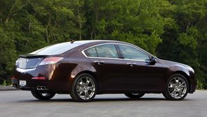 Preview wallpaper acura, tl, 2008, burgundy, side view, style, mangers, trees, asphalt